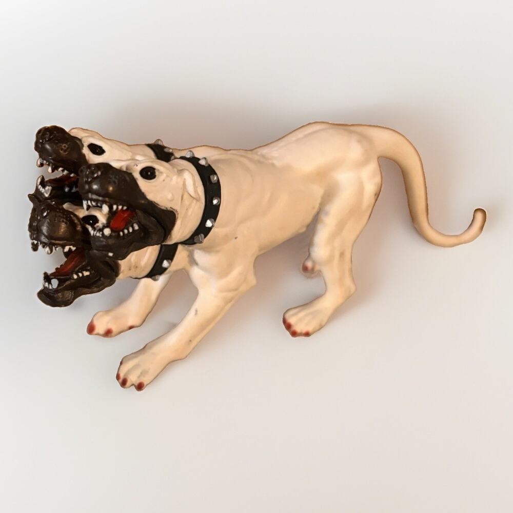 Papo Cerberus Three Headed Dog Figure White Mythical Beast Toy 6 Inch Fantasy